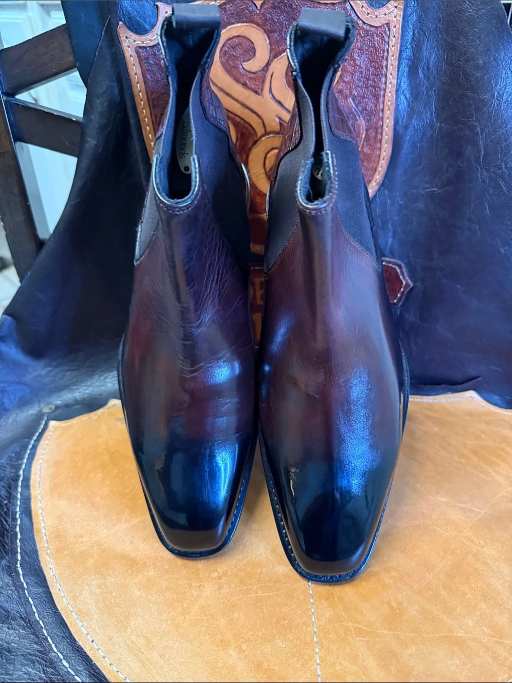 Donald J. Pliner Embossed Crocodile Custom Patina Italian Chelsea Boots
